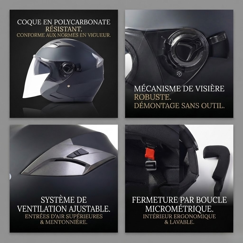 Casque Moto Jet Urbain "Aero" Double Écran | Motorz Legacy